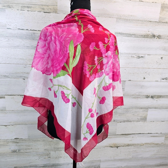 Donatello Italia Floral Chiffon Scarf Shawl Pink Peony Print Sheer Wrap Light - Picture 6 of 13